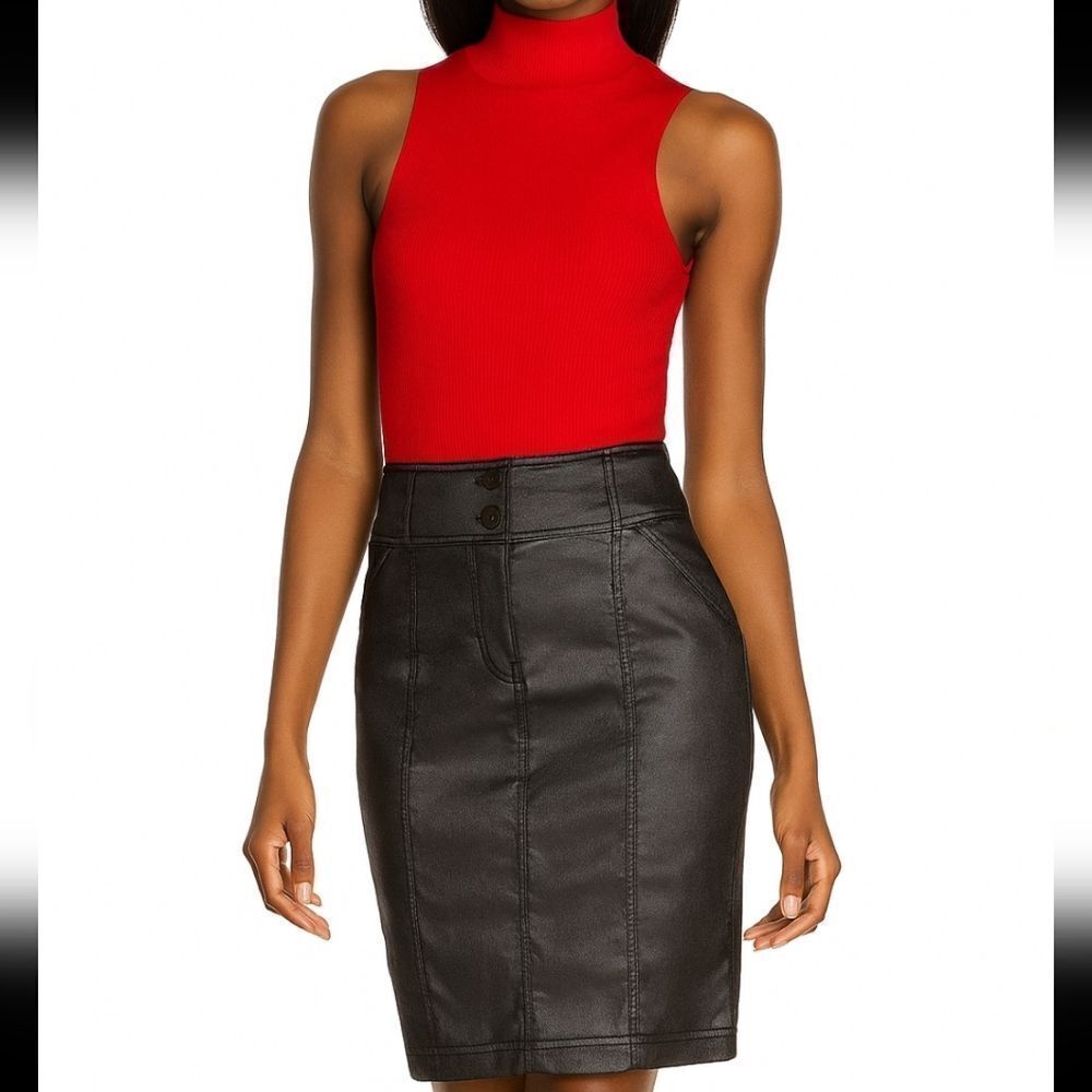 Bebe Black Shiny Metallic Pencil Skirt - Size 6